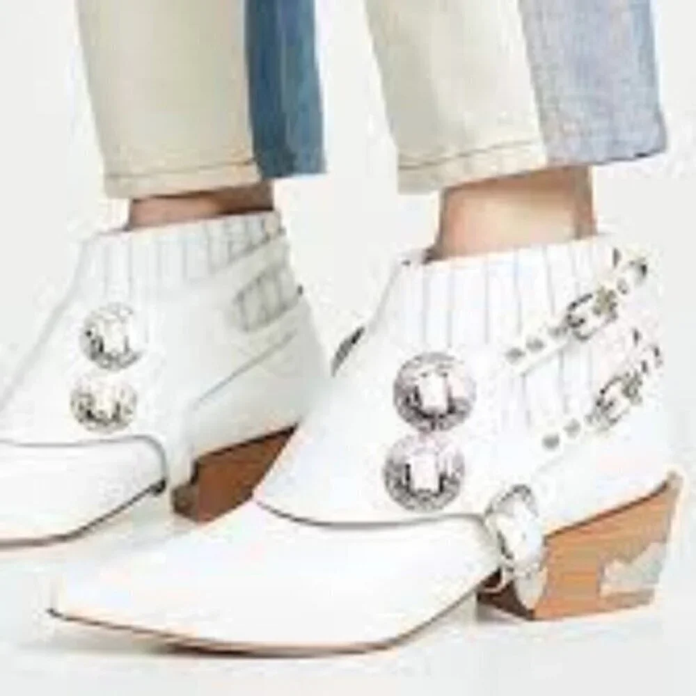 Toga Pulla White Harness Ankle Boots Western 37 - Picture 2 of 16
